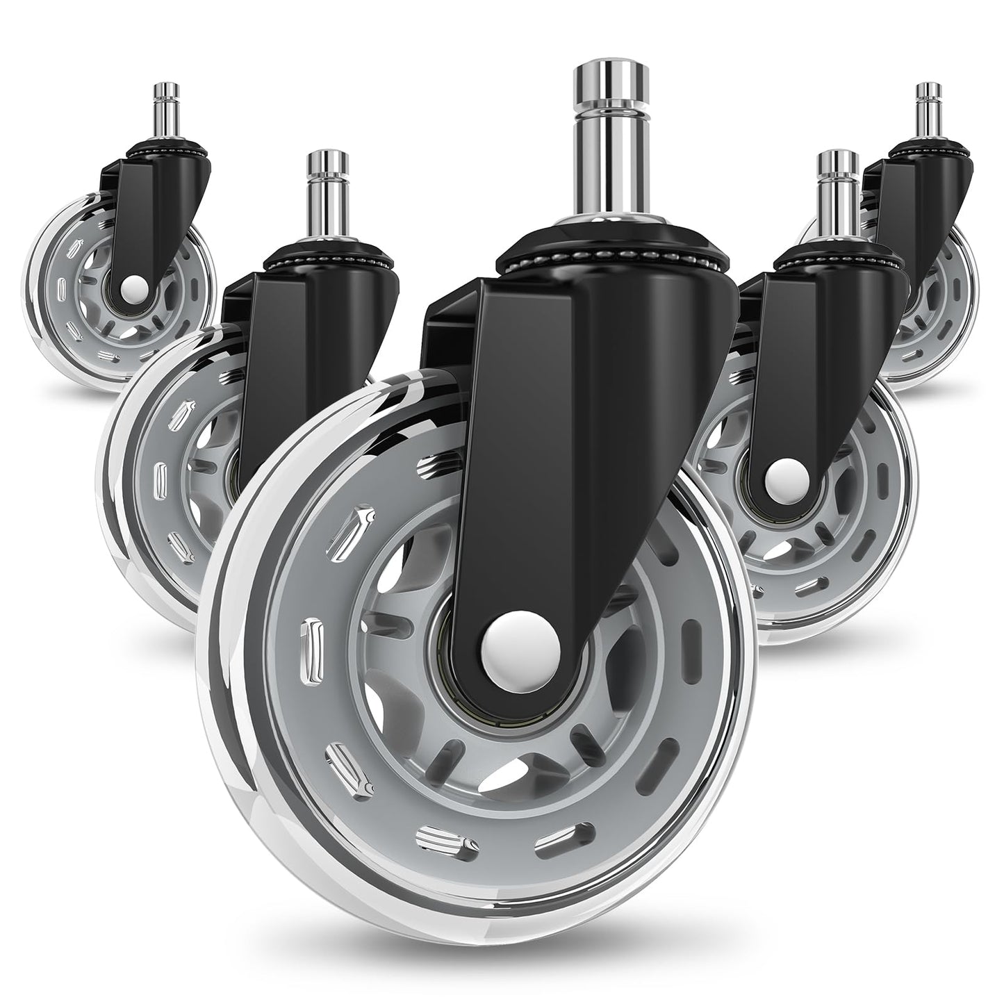 COSYLAND Office Chair Casters 11 mm x 22 mm - Set of 5 Casters for Office Chairs - Super Quiet and Soft for Hard Floors, Parquet, Carpet, Laminate