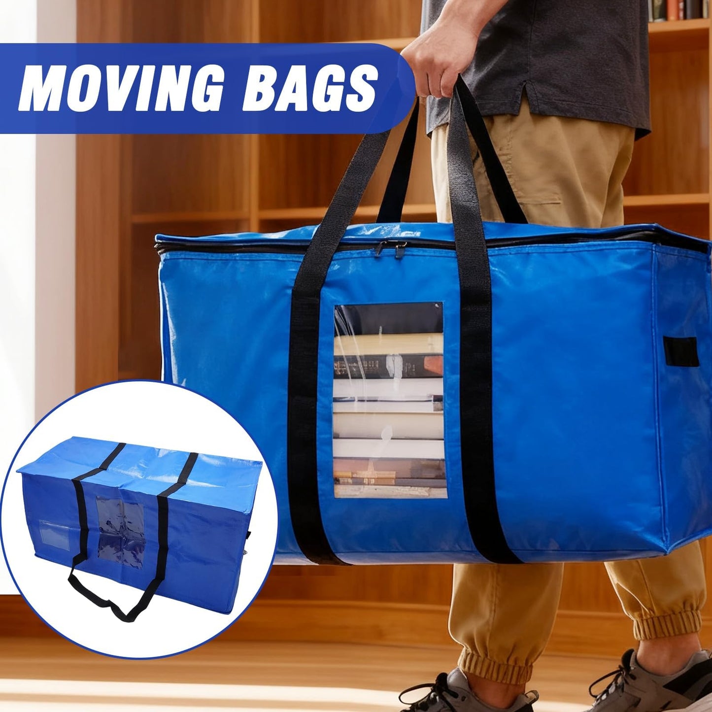 JUUDDENPARTS 4 Pack Extra-large Capacity Storage Bag, Moving Bags, Featuring a Transparent Window Design, Ideal for Clothing, Bedding, Travel