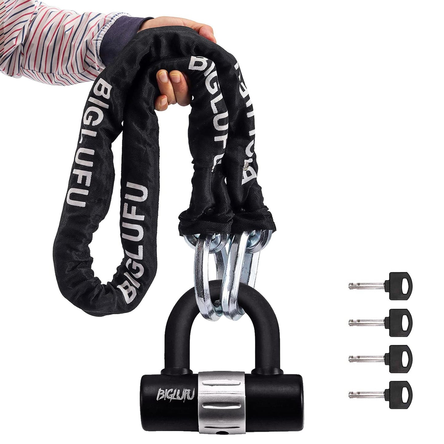 BIGLUFU Bike Chain Lock, 120/150cm Long Heavy Duty Motorcycle Lock, 10/12/15mm Thick Cycling Chain Lock High Security Chain Locks for Bicycle,
