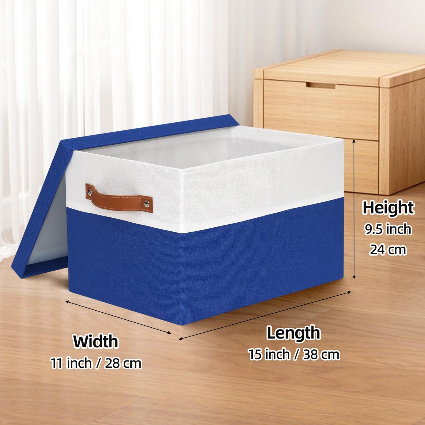 BinWhiz Fabric Storage Bins with Lids, 15x11x9.5 Inch Collapsible Organizer Baskets for Shelves, Closets, Storage Rooms, Home Decor, 2 Pack