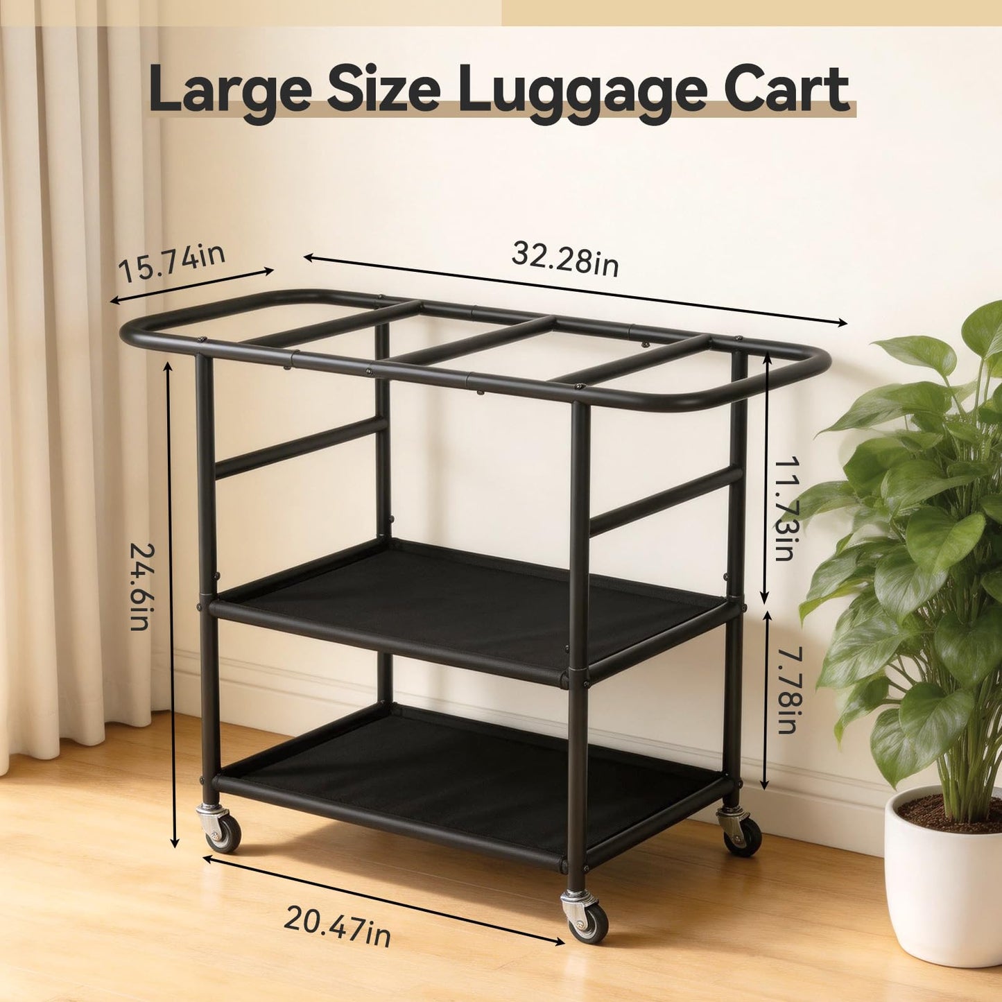 ikkle Luggage Rack for Guest Room, 3-Tier Heavy-Duty Suitcase Stands Mobile Luggage Stand with 2 Storage Shelf, Metal Luggage Holder for Guest Room