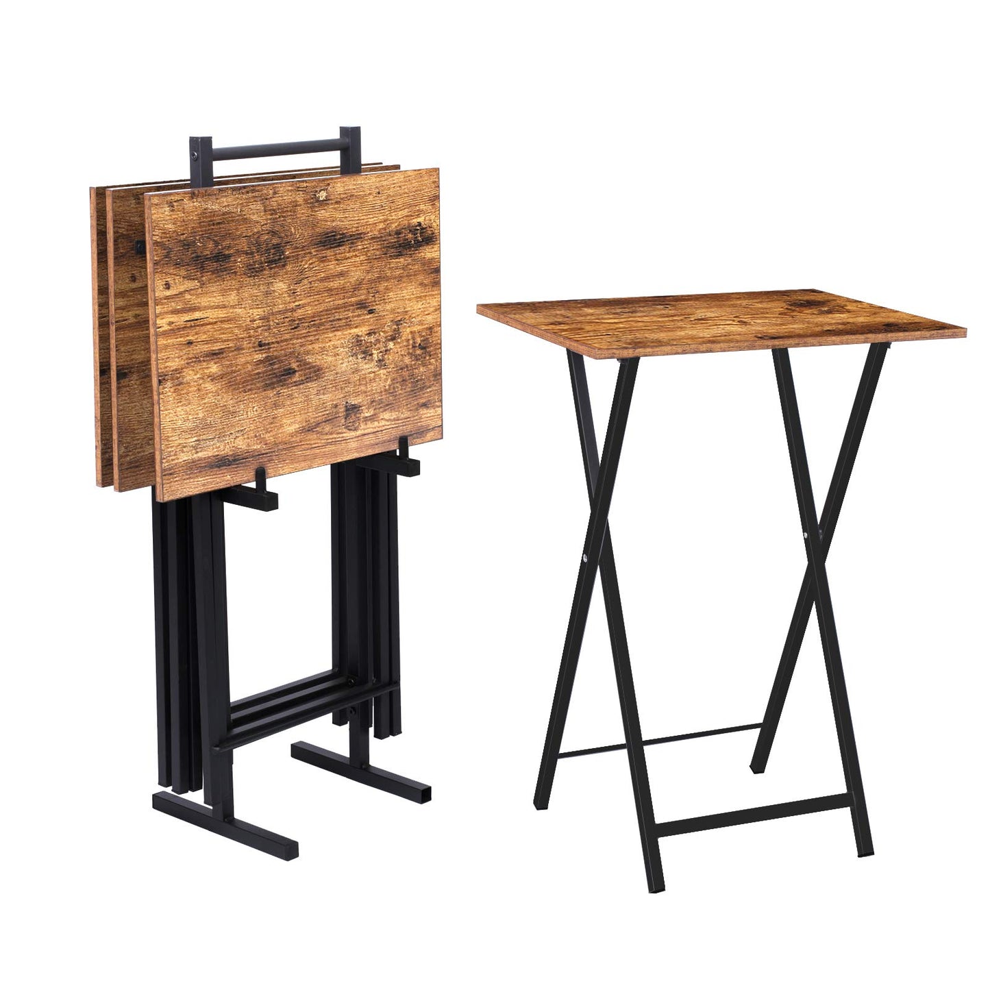 HOOBRO Folding TV Tray Tables Set of 4 with Storage Rack