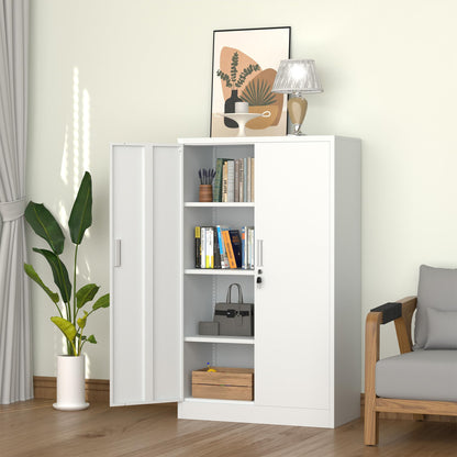 iJINGUR Metal Storage Cupboard with Locking Doors and 3 Adjustable Shelves, Lockable Steel Storage Cabinet for Home Office Garage Kitchen Pantry