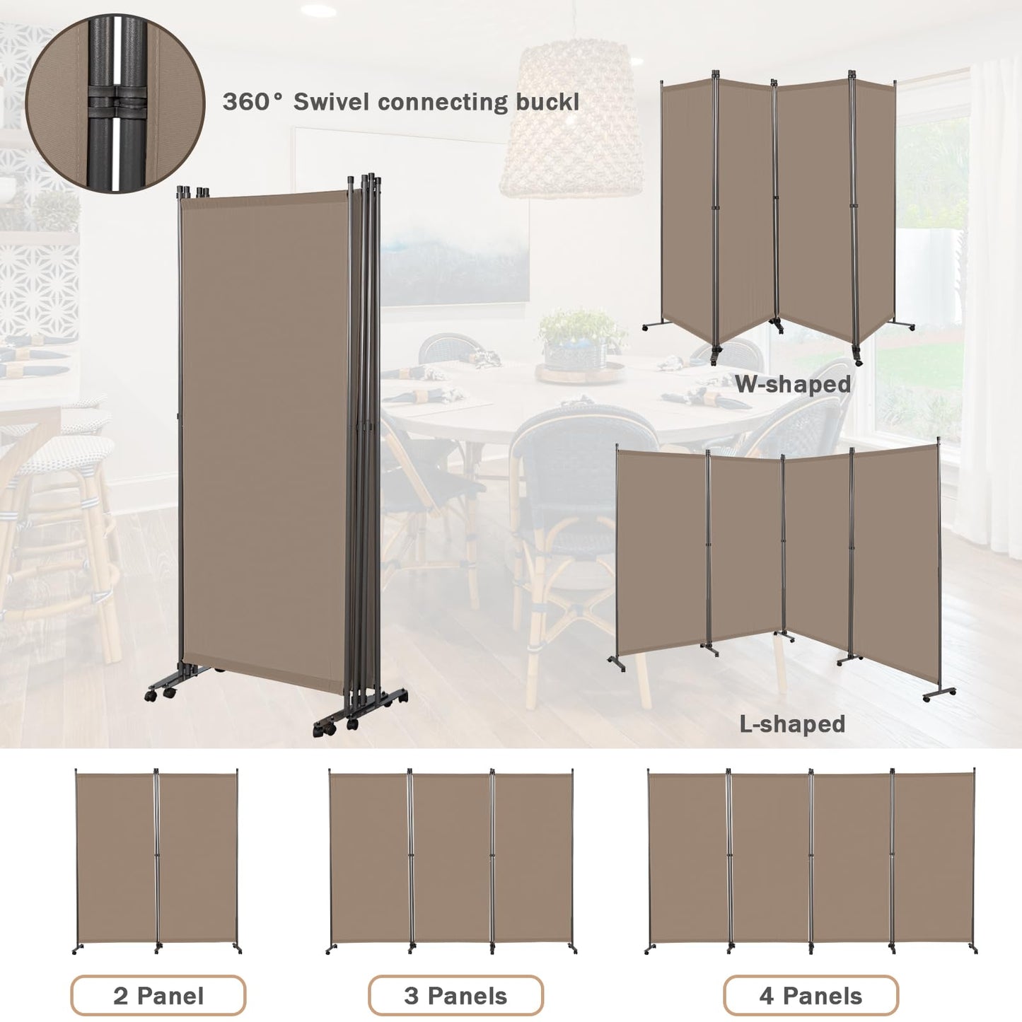 Angel Living 4 Panels Folding Room Divider, Privacy Screen Composed of Polyester Fabric and Sturdy Iron Frame