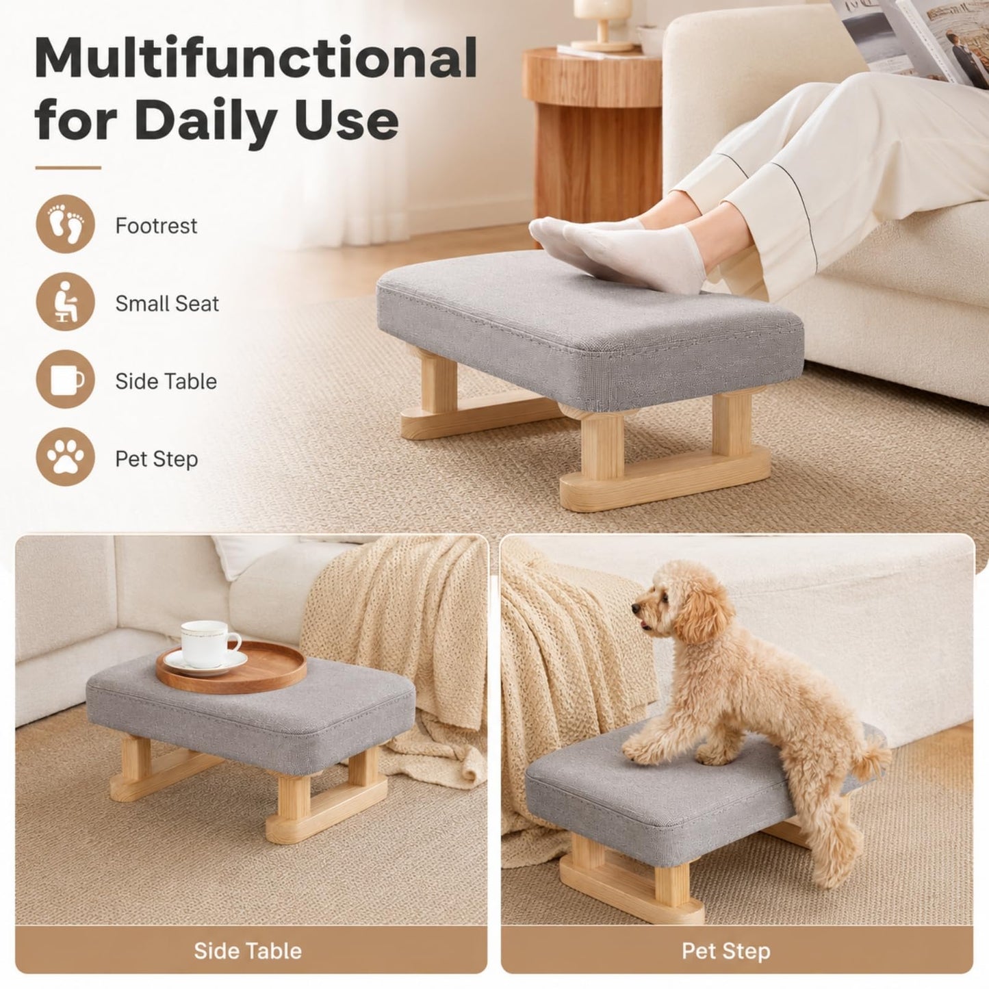 Foot Stool, Small Pouffe Footstool with Removable Cover