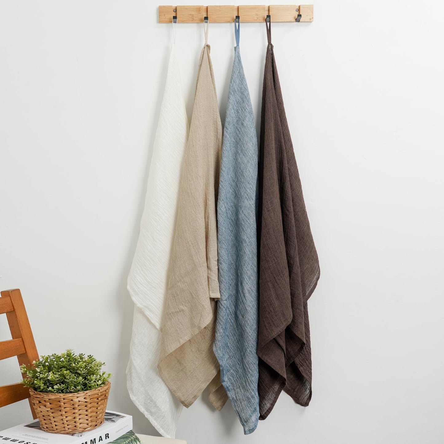 HSOFTIFY 100% Pure Linen Bath Towel with Pleated for Bathroom, Light Green