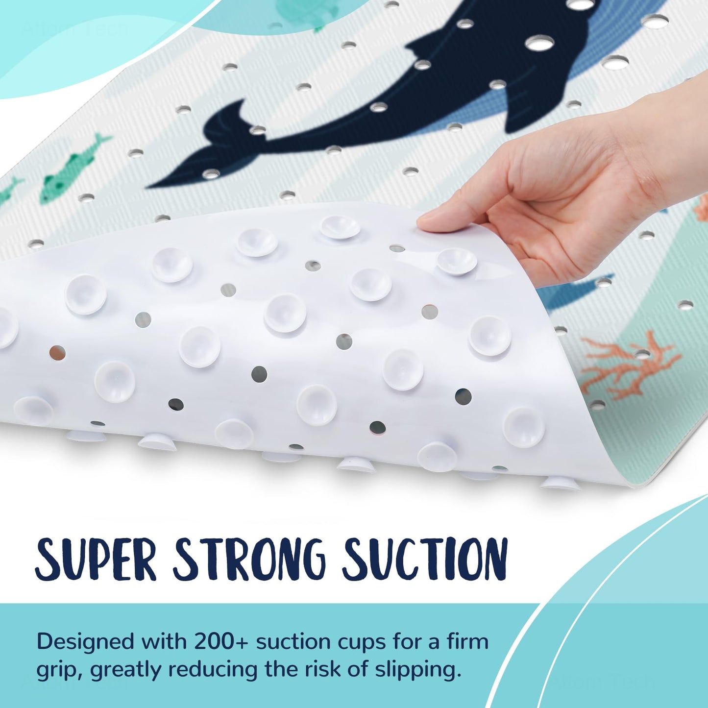 NiBaby Non-Slip Bath Mat with Suction Cups, 102 x 41 cm, Whale Design