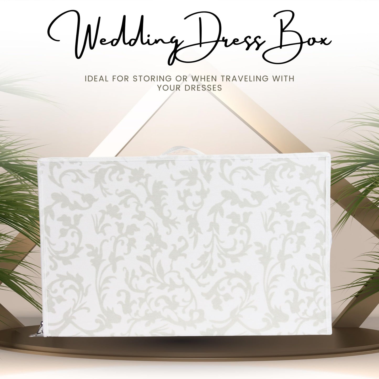 Hoesh - Breathable White with Silver Floral Design Wedding Dress Box - Underbed Storage Boxes, Wedding Dress Storage Box, Wardrobe Organiser