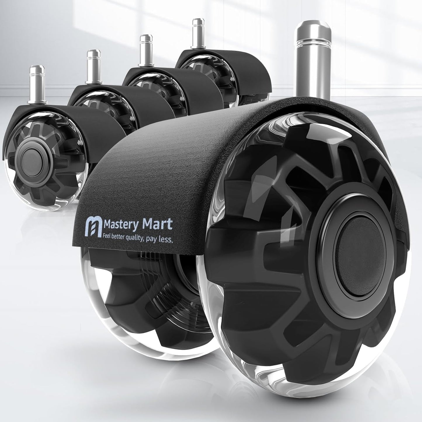 Mastery Mart Office Chair Wheels 11 mm, Quiet Rubber Castors Protects Hard Floors from Scratches and Damage, No Again Floor Protection Mat