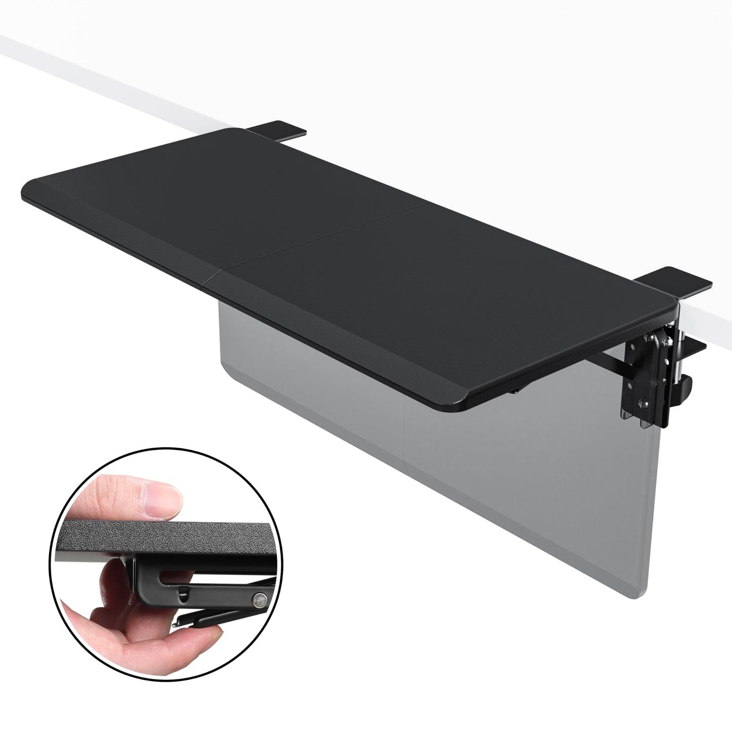 ETHU Ergonomics Desk Extender Tray, Large-Size Foldable Keyboard Tray Clamp On, Table Mount Desk Extender Shelf Armrest Support for Desk (Black)