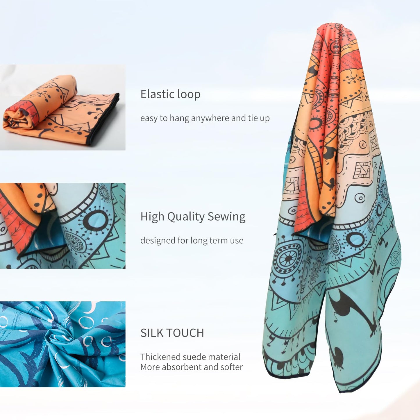 TMEOG Microfibre Beach Towels 180x80cm Extra Large Sand Free Beach Towel for Adults Compact Thin Travel Towel Women Men Lightweight Swim Pool Yoga