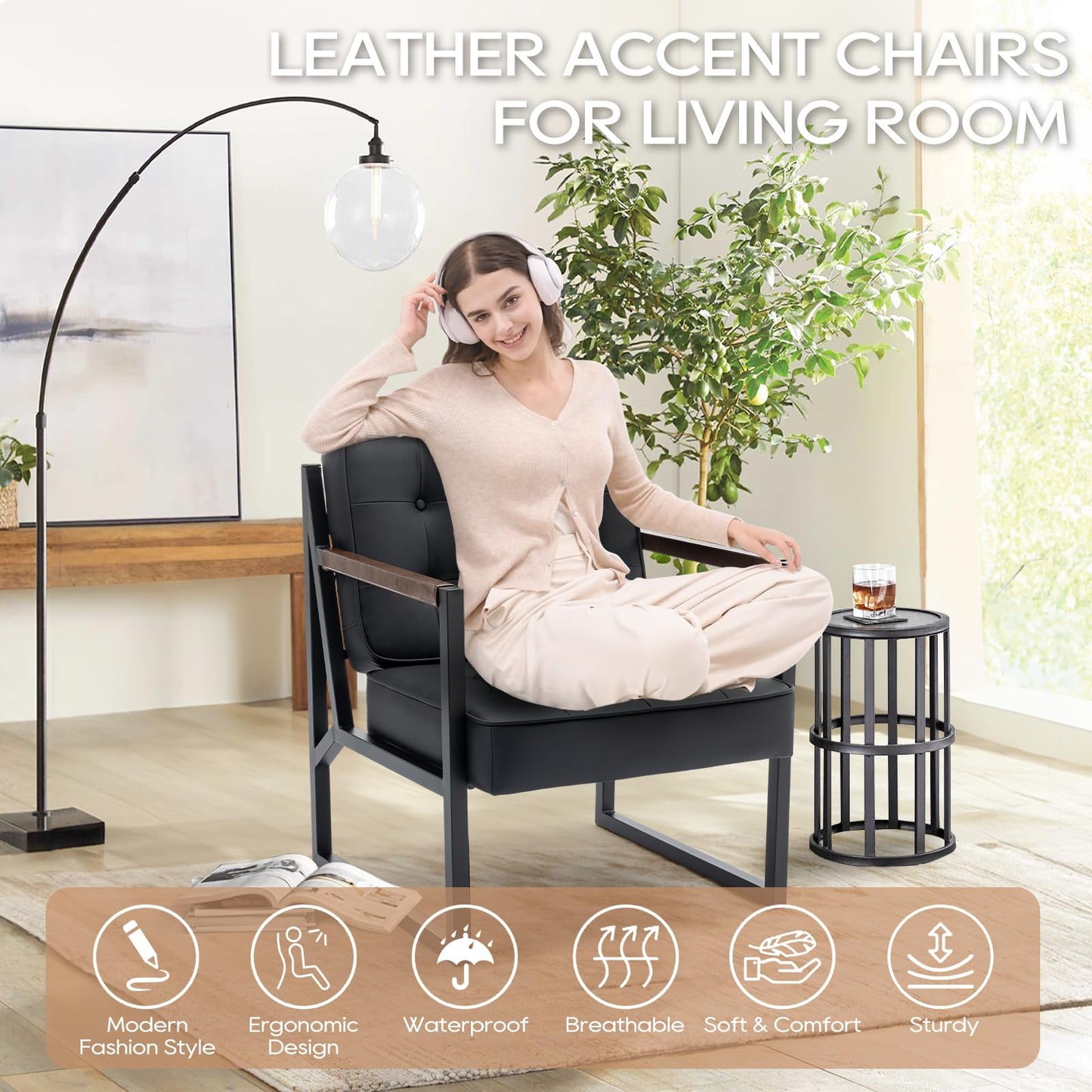 COLAMY Mid Century Modern Accent Chair Set of 1, Comfy Living Room Armchair with Metal Legs