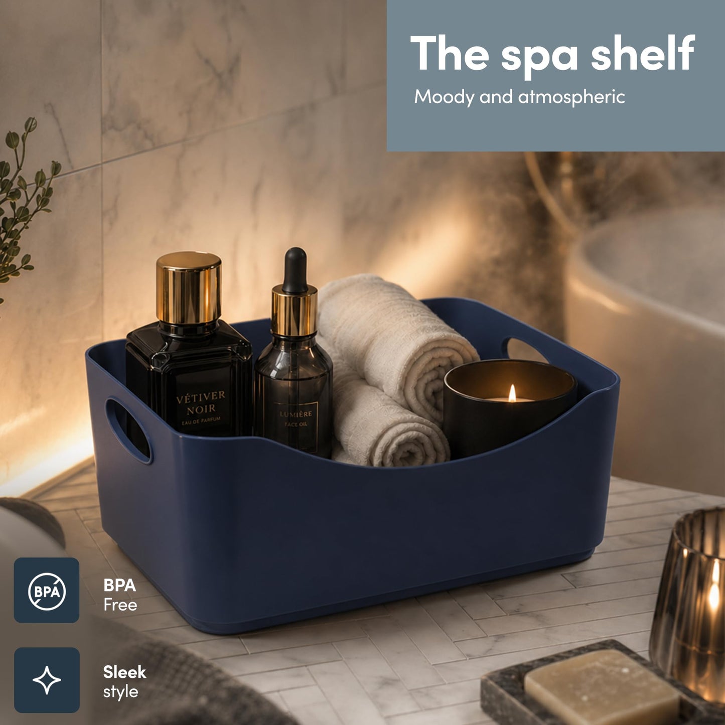 KEPLIN 5 Pack Plastic Storage Baskets with Handles, BPA-Free Dishwasher Safe Organiser Boxes for Kitchen, Bathroom, Pantry, Shelves & Drawers