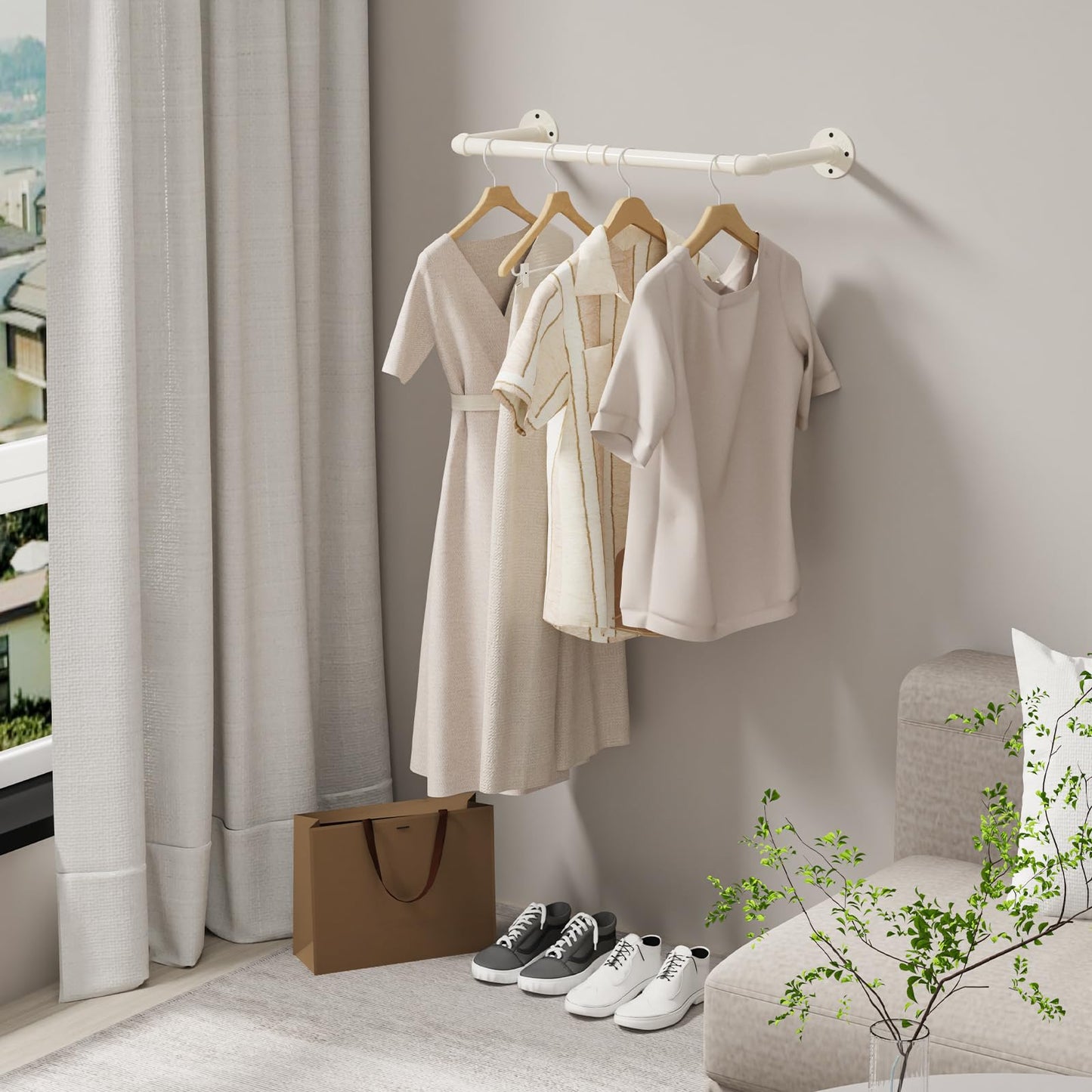 YheenLf 64cm Wall Mounted Clothes Rail, Garment Rack, White, 2 Pack