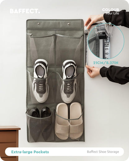Baffect Hanging Shoe Storage Wall Mounted 6 Pockets 2 pcs,grey,No Drill
