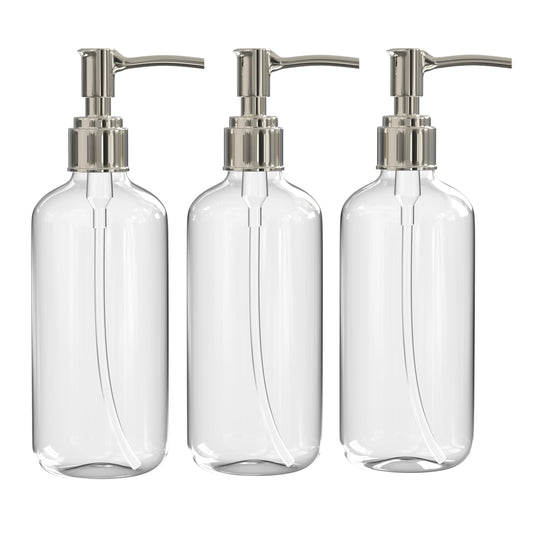 (3 Pack) 16 Ounce Soap Dispenser Bottles Clear Plastic Countertop Lotion-Soap Pump Bottles for Liquid Organic Soap Hand Dispensers Kitchen and