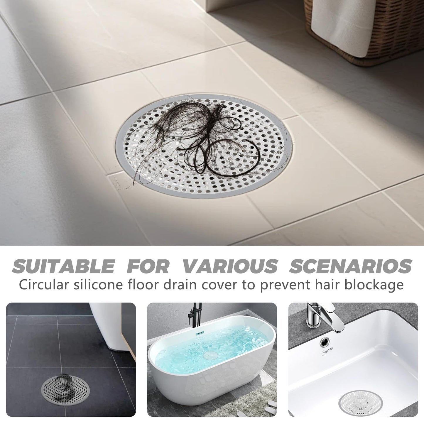 1pc Stainless Steel Shower Drain Hair Catcher with Silicone Edge 12cm Shower Drain Cover Plug Hole Hair Catcher for Bathroom Floor and Bath Drain