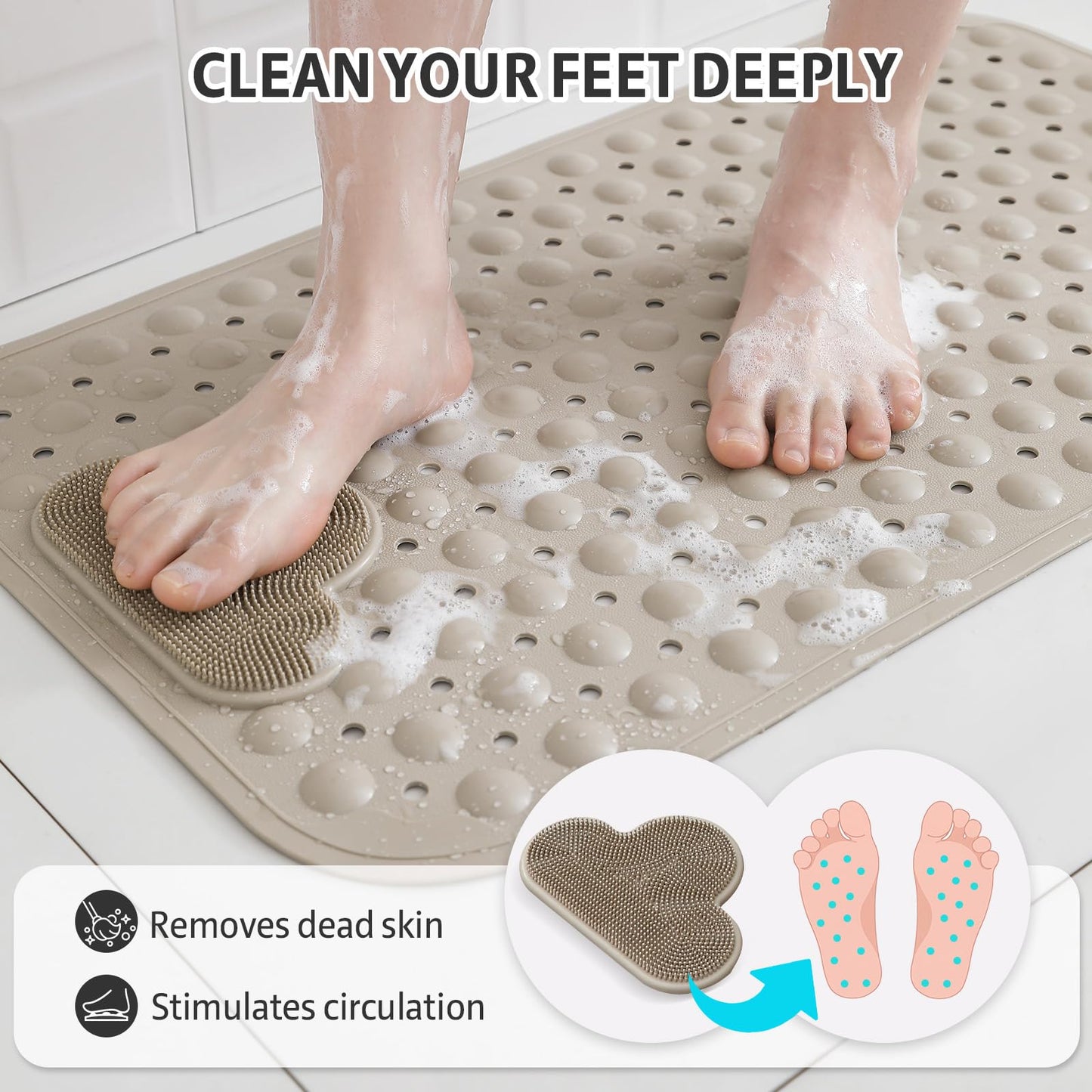 XIYUNTE Shower Mat Non Slip Anti Mould for Elderly, 70 x 40cm Non Slip Shower Mat for Inside Shower with Foot Massage