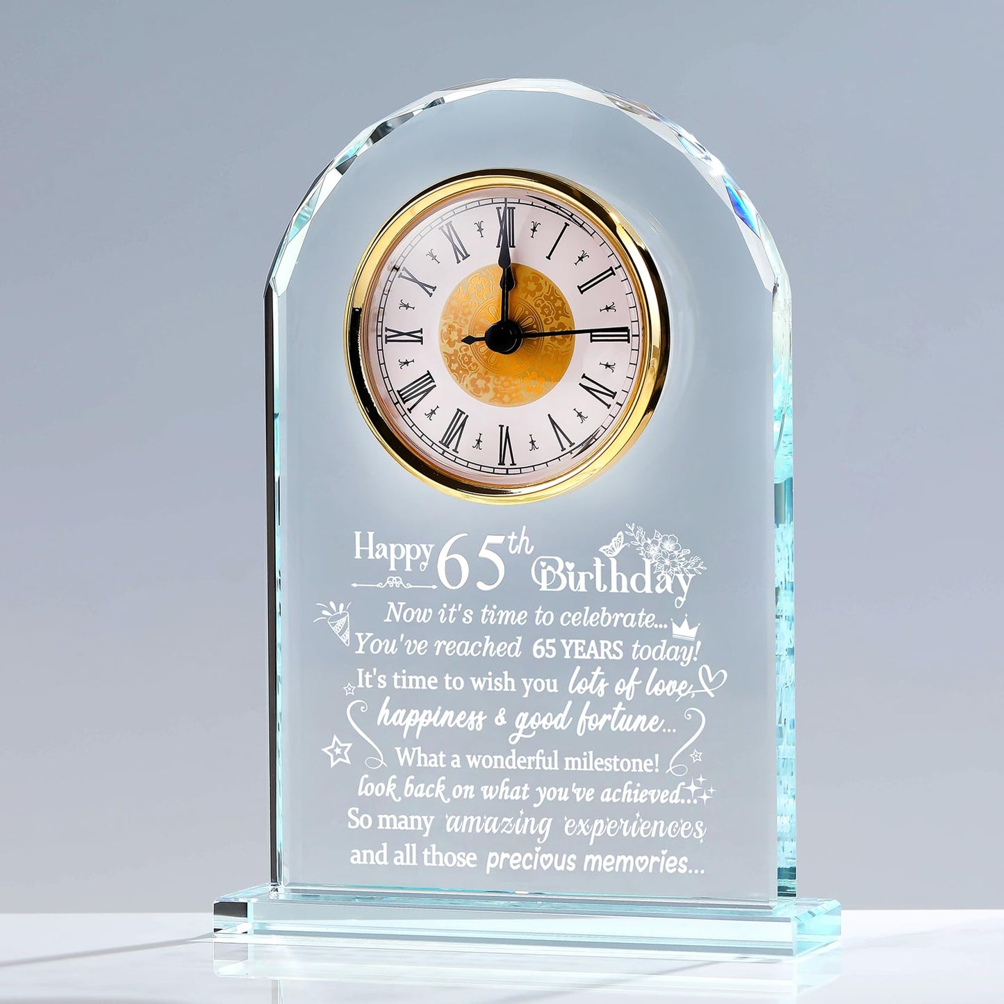 65th Birthday Quartz Clock Gifts for Women Ladies, Happy 65th Birthday Crystal Keepsake Ornament Presents for Friends Mum Turning 65 Years Old