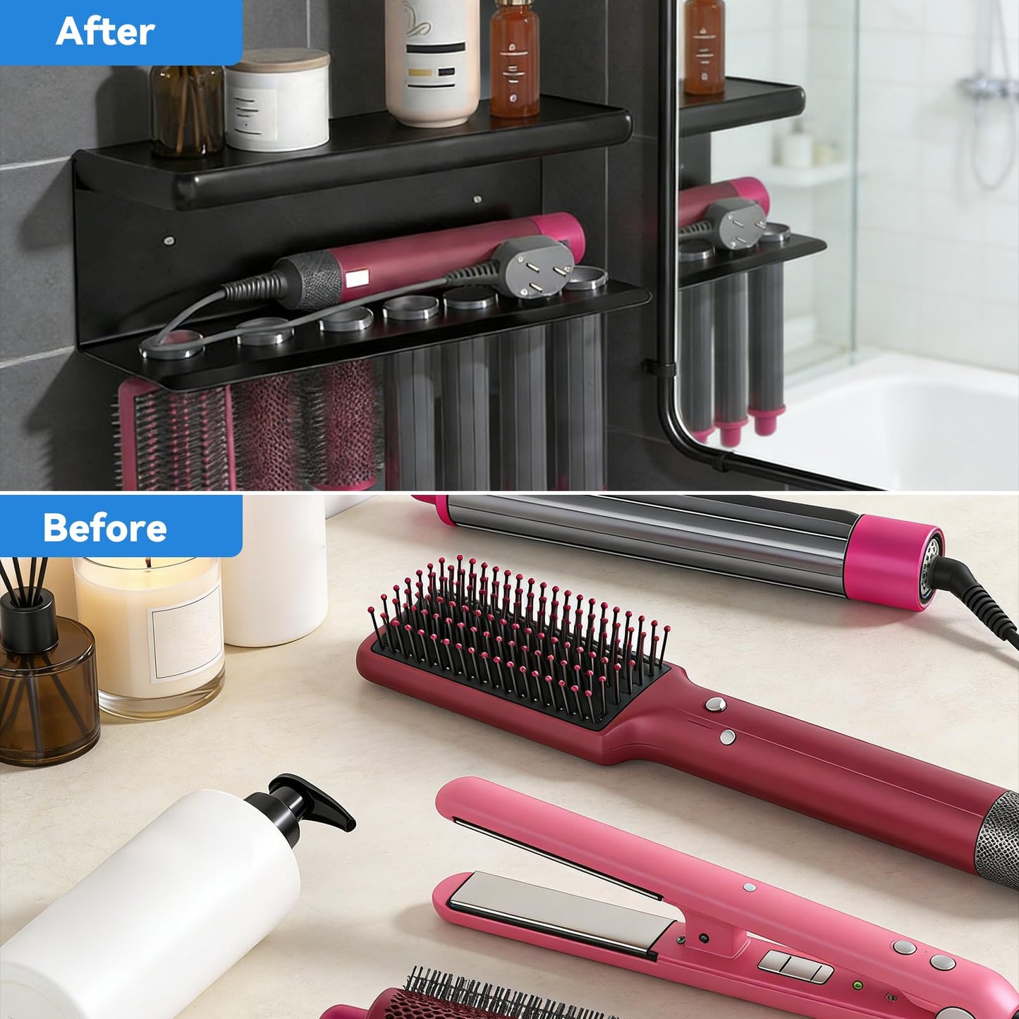 Rankomu Hair Dryer Holder Wall Mount for Dyson Airwrap – No Drill Adhesive Holder for Hair Straightener, Curling Iron & Styler Accessories