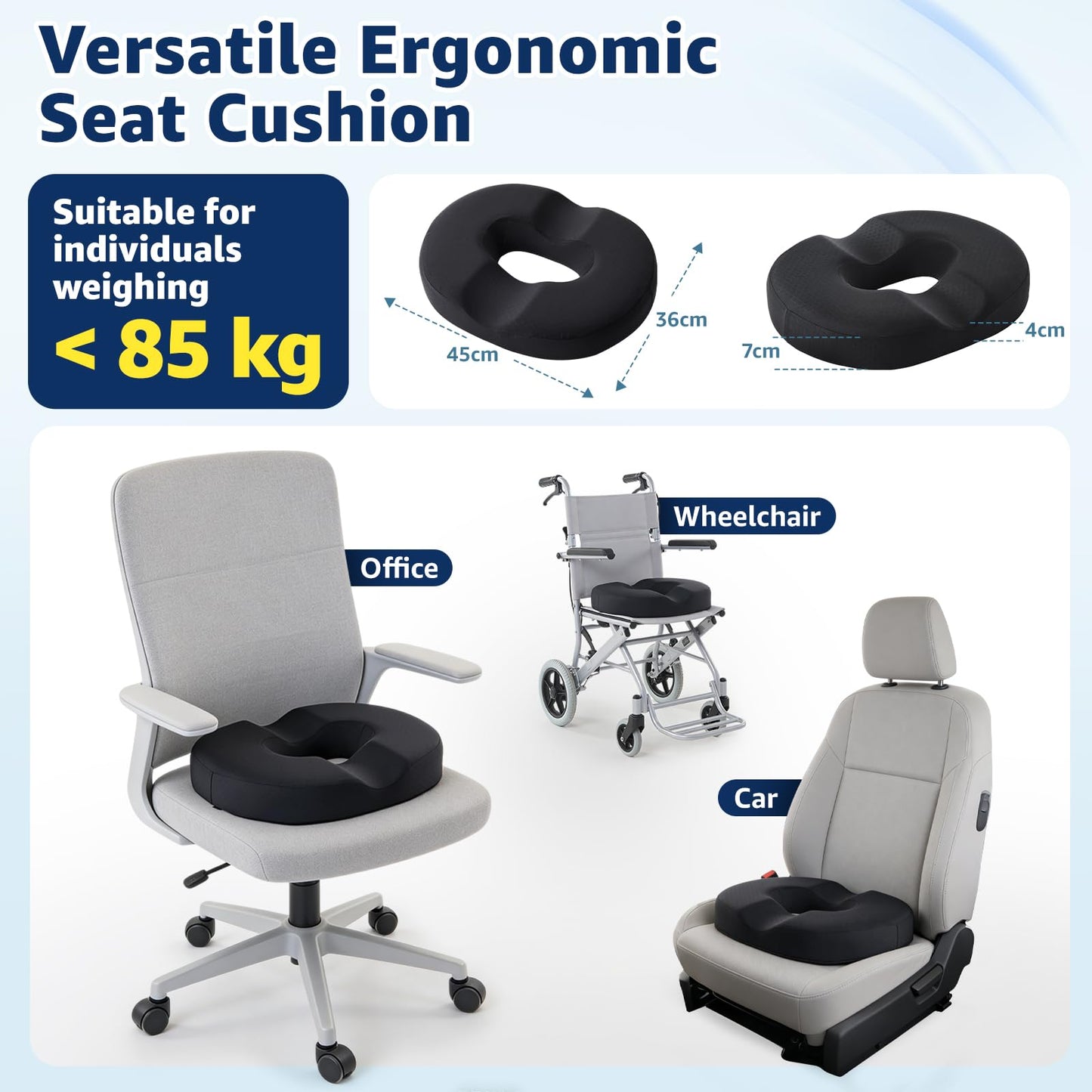 BRO Donut Cushion for Hemorrhoids and Tailbone Pain Relief, Memory Foam