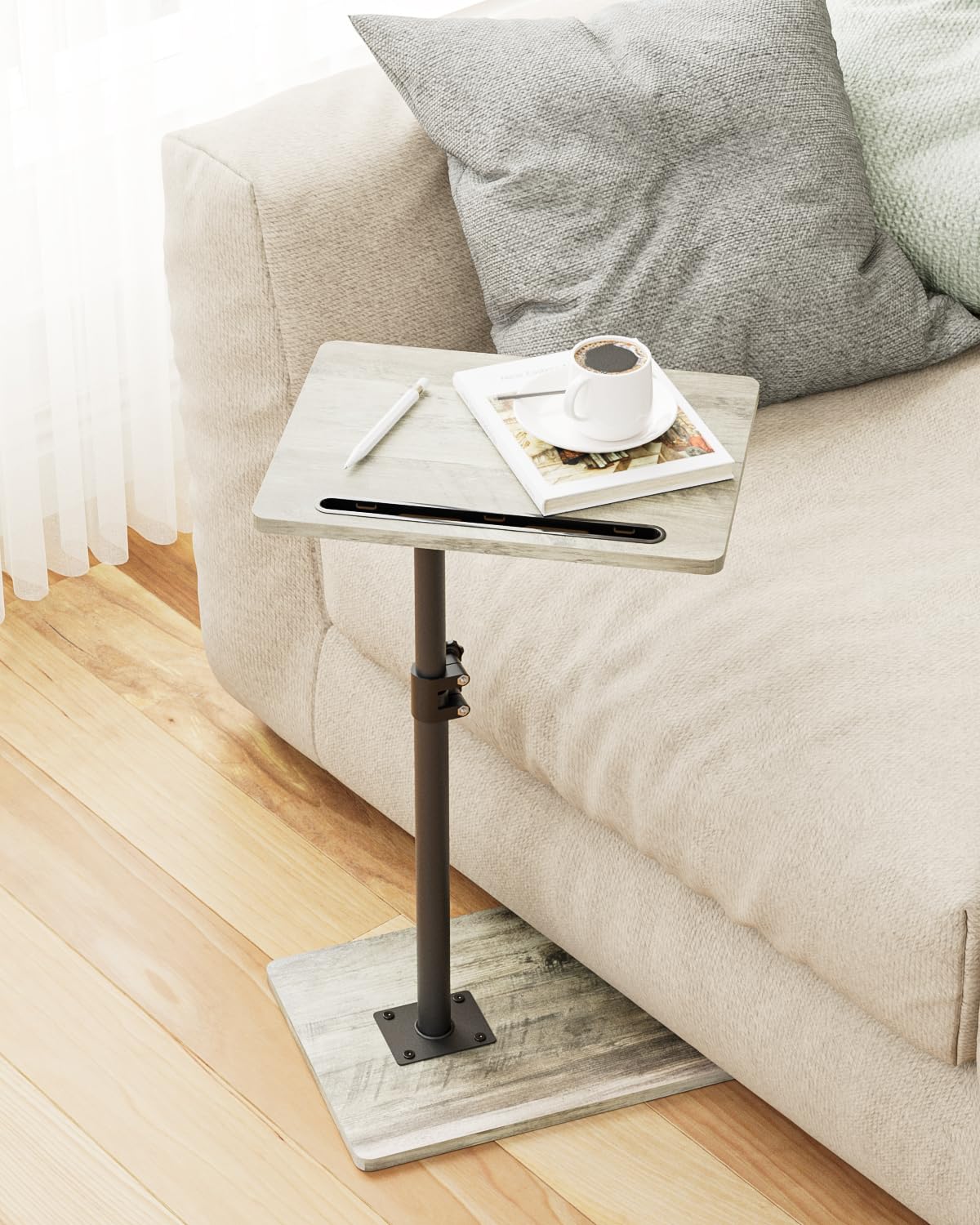 Apetaccat Side Table, C-Shaped Adjustable Sofa Table, 360°Swivel Coffee Tables,40x30x(45-83) cm,Small End Tables Bedside for Living Room