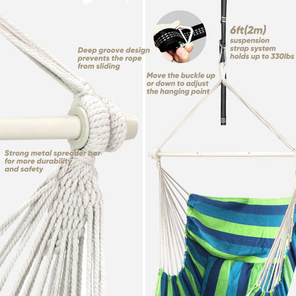 Chihee Hammock Chair Hanging Swing Max 500 Lbs 2 Cushions Included Steel Spreader Bar with Anti-Slip Grooves Portable Hanging Chair Side Pocket Large