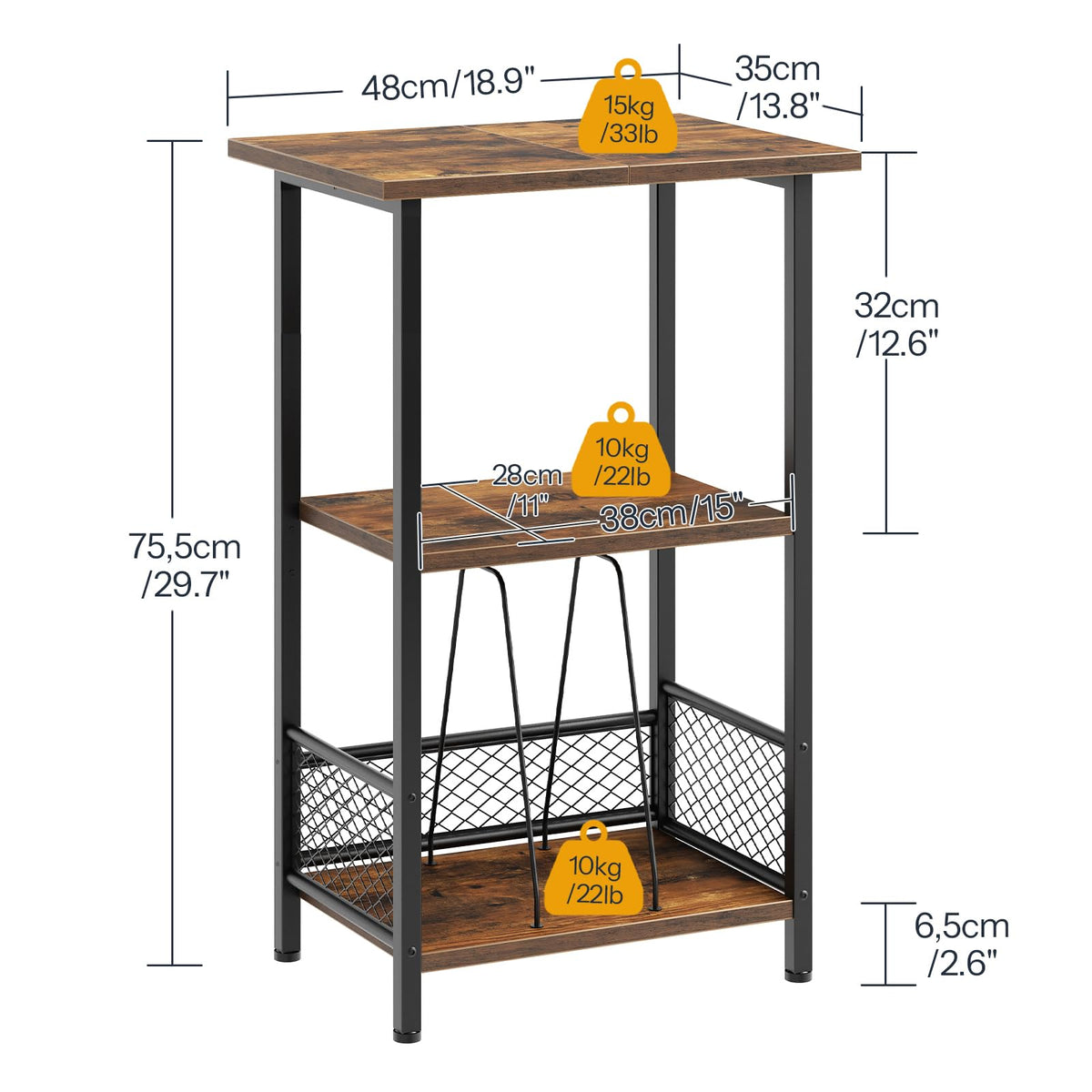 HOOBRO Record Player Stand, Turntable Stand up to 100 Albums, 3-Tier Album Vinyl Record Storage Rack with Dividers, End Table, for Living Room