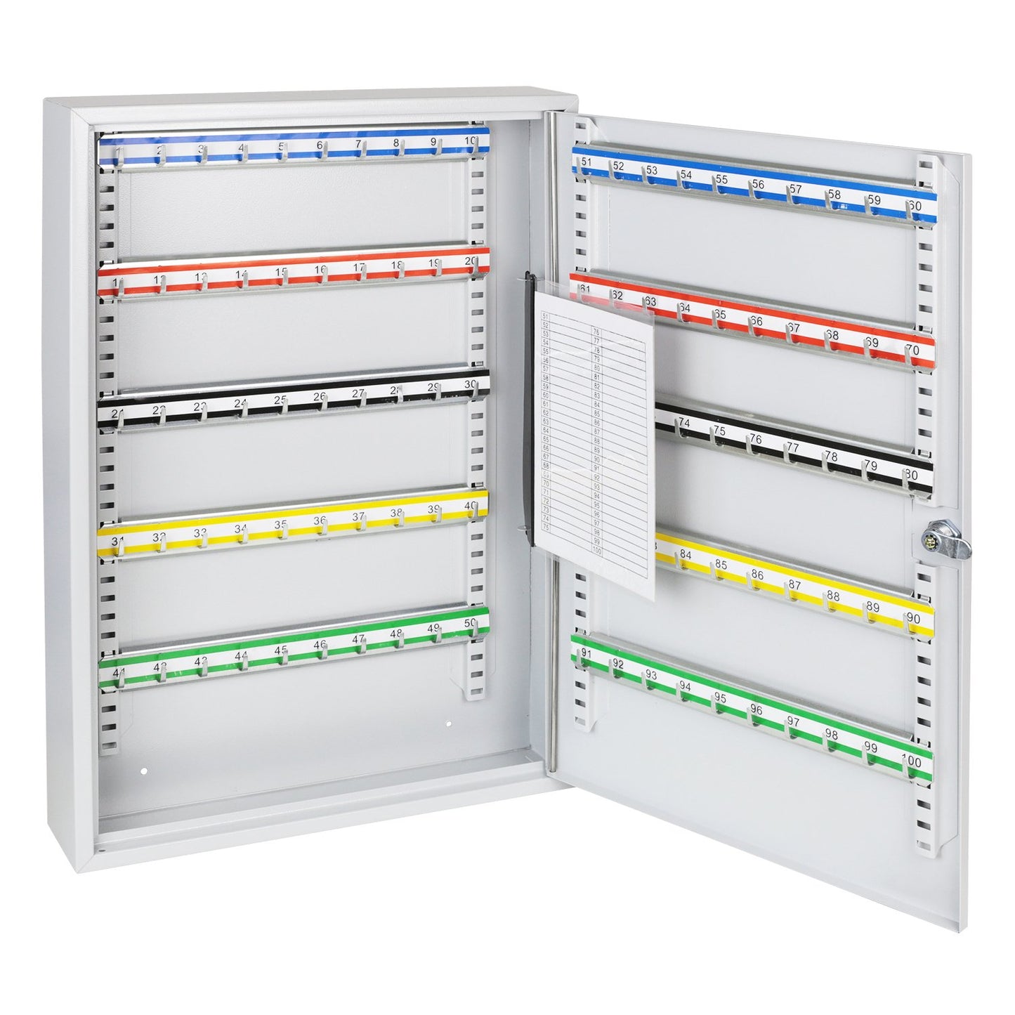 HMF Large Steel Key Cabinet, Lockable Key Safe for Office, Administration or Fleet Management | 100 Key Hooks | 55 x 38 x 8 cm | Light Grey