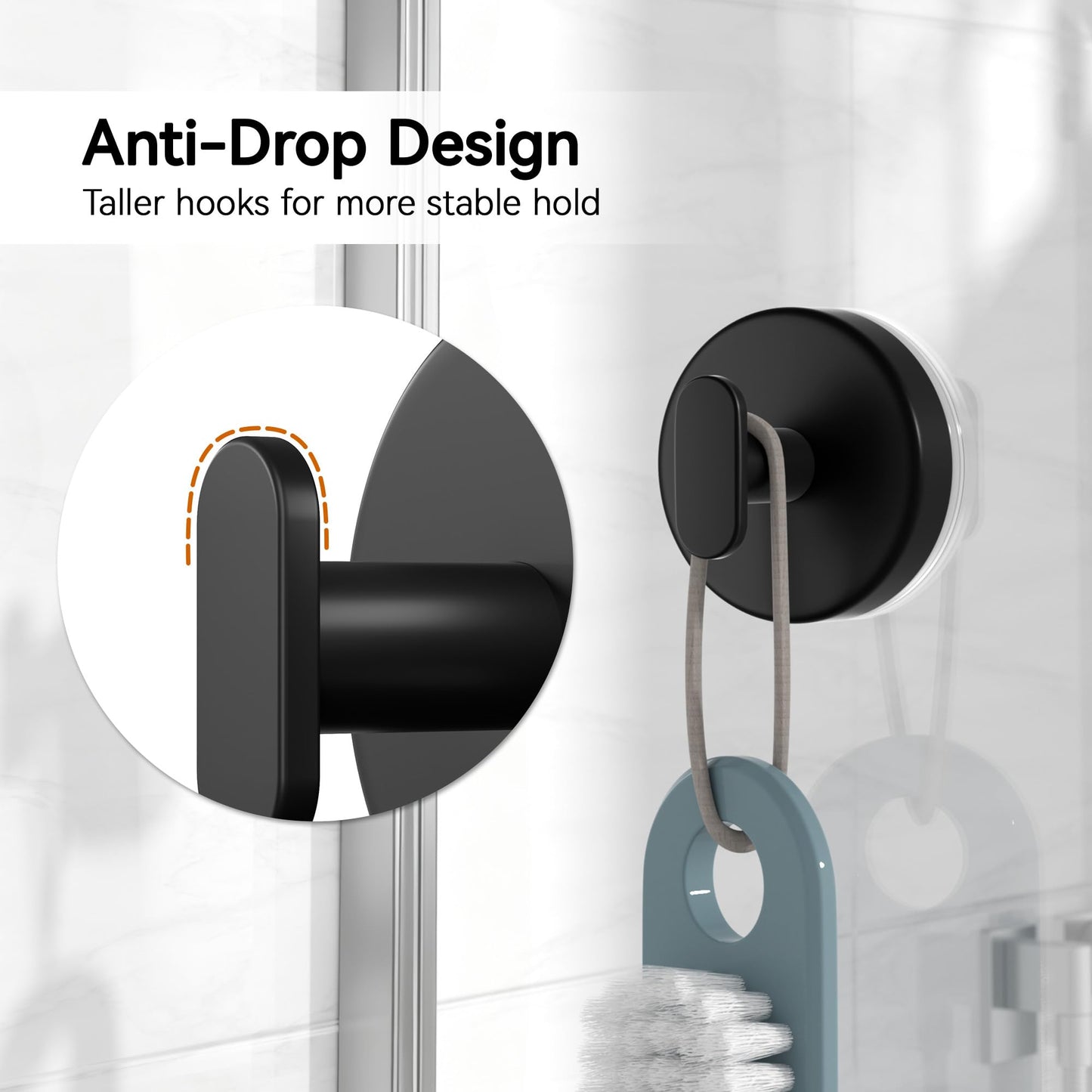 Josmimic Suction Cup Hooks, Hanger for Shower Bathroom Door, Hanging Towels, Loofah, Robe, Coat, 6 Pack