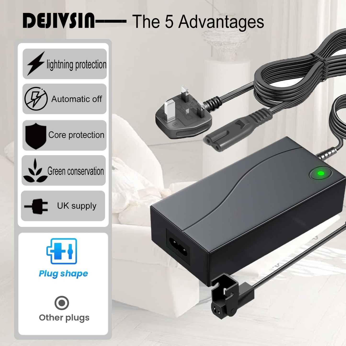 DeJivsin Power Recliner Transformer, Reclining Chairs Adapter 29V 2A AC/DC Power Supply for Lift Chair