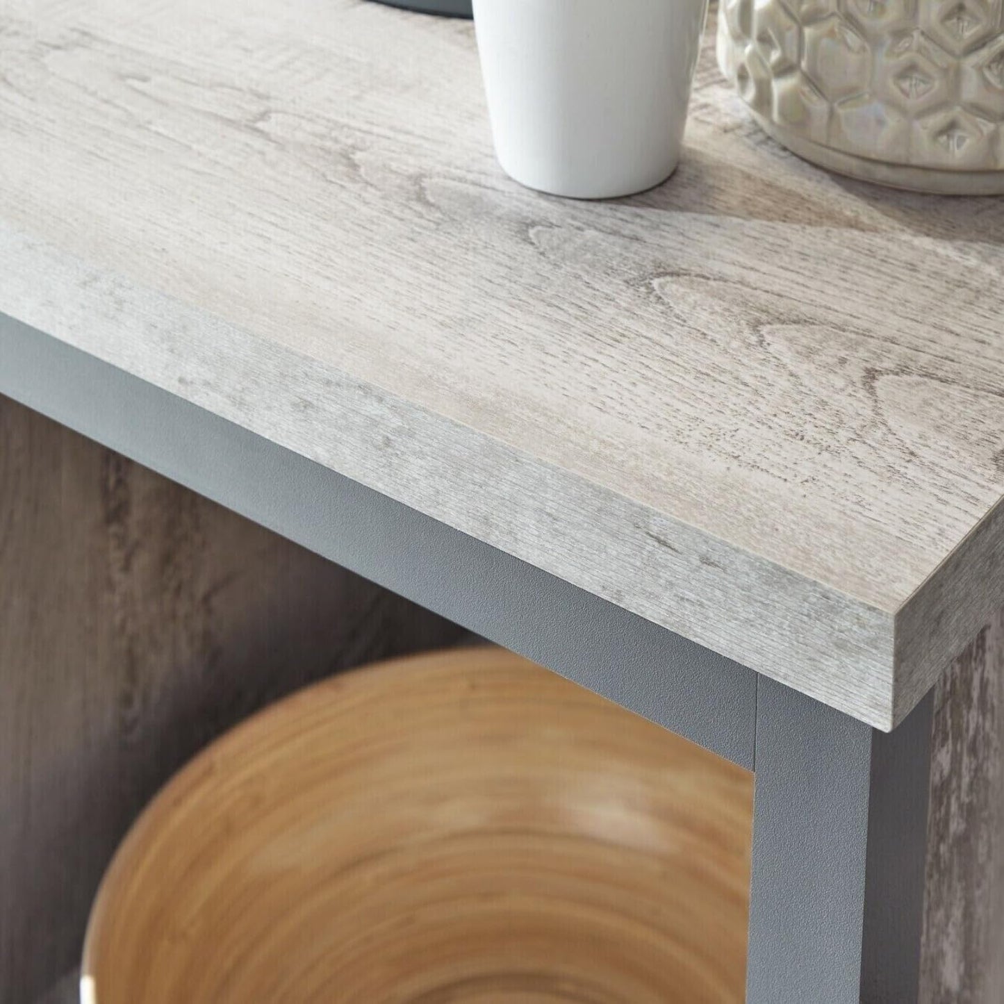 GFW Boston Grey Wood Effect Lamp Table with Shelf, Industrial Side Table, End Table with Storage Shelf, Urban Style Living Room Furniture