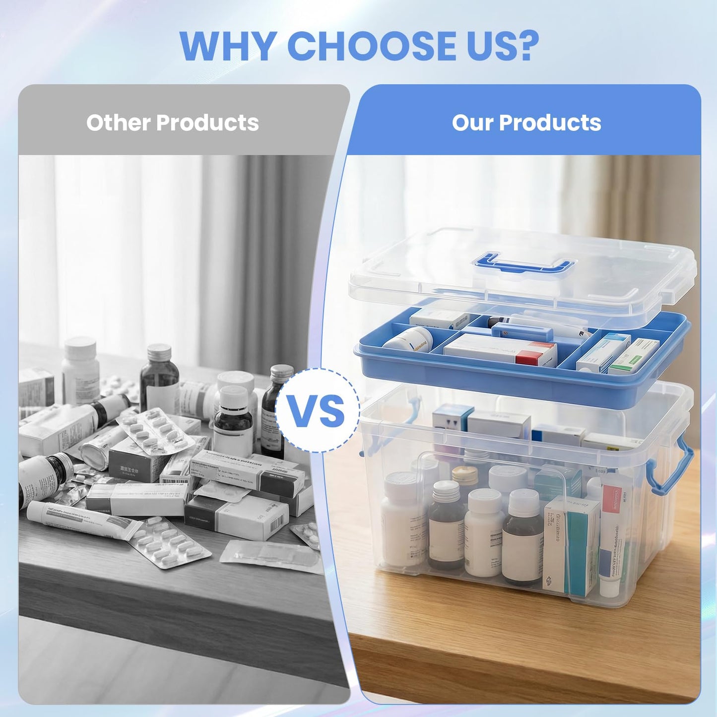 Stidyzo Medicine Storage Box, Large Storage Boxes with Lid, Blue