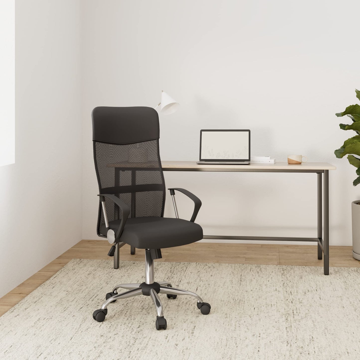 Exofcer Office Chair, High Back Desk Chair, Ergonomic Computer Chair, Height Adjustable, Breathable Padded Seat, Home Mesh Swivel Chair (Black)