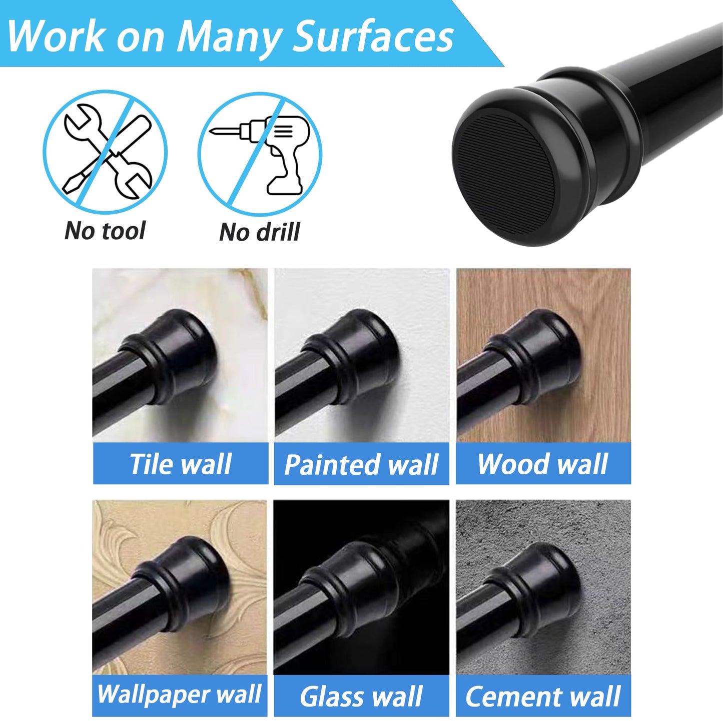 1PC Shower Curtain Pole No Screws Curtain Pole No Drilling Tension Rod Curtain Poles Extendable for Window, Bathroom