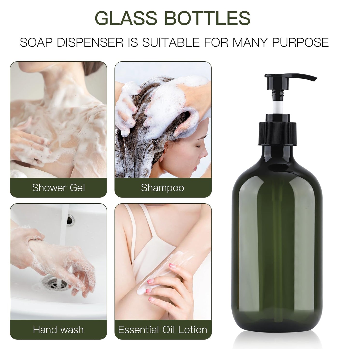 Soap Dispenser with Pump, 2 Pack Empty Refillable Pump Bottle Dispensers 500ml Bathroom Liquid Hand Dish Soap Dispenser Bottles Containers Plastic