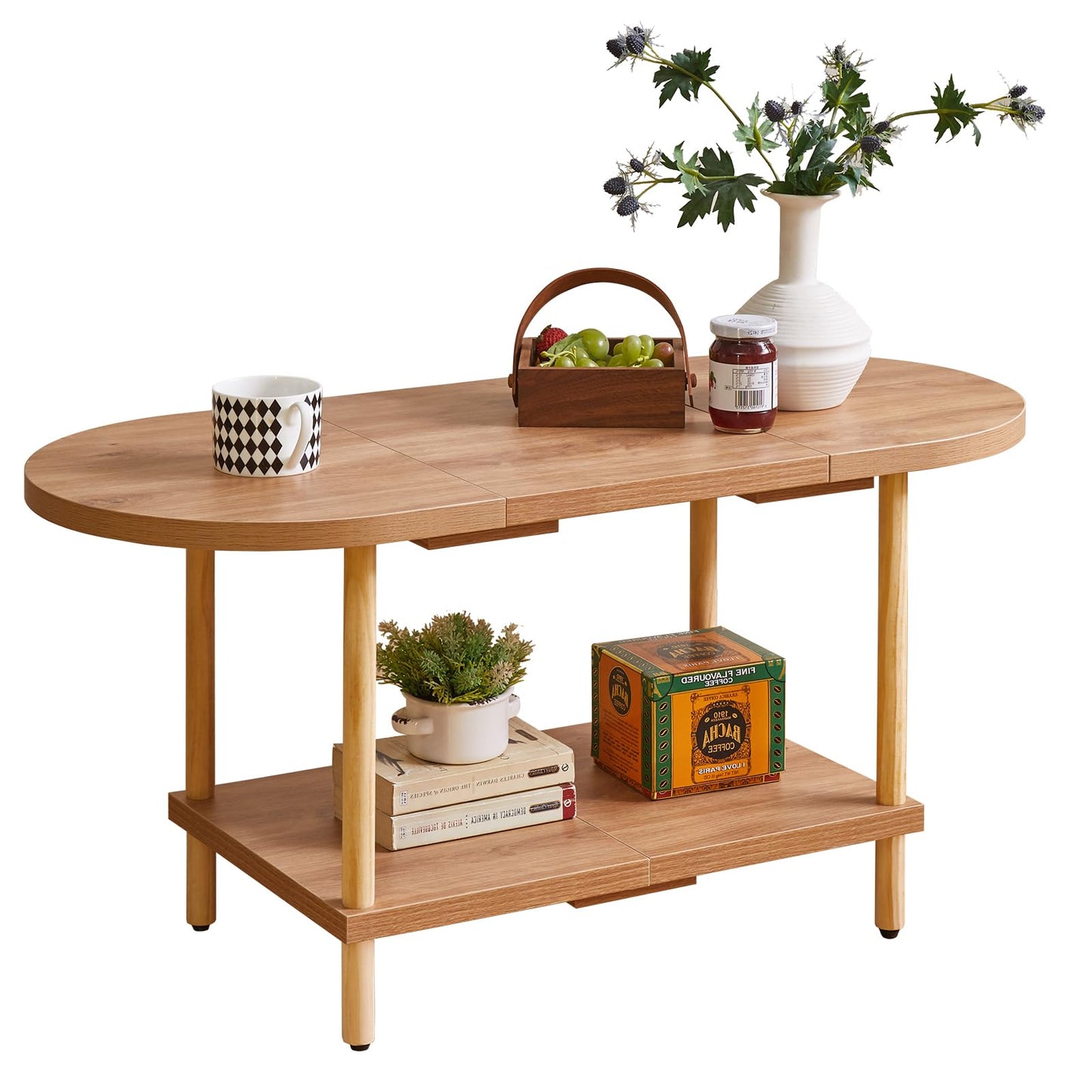 Aibiju Small Coffee Table, Oval Center Table with Storage Shelf, 35x16x17inch Industrial Side Tea Table for Living Room Home Furniture, Modern Style
