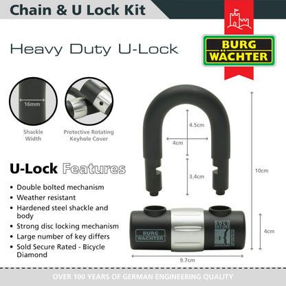 Burg-Wachter Sold Secure Gold Bike Chain & Lock Kit, Black, 3M