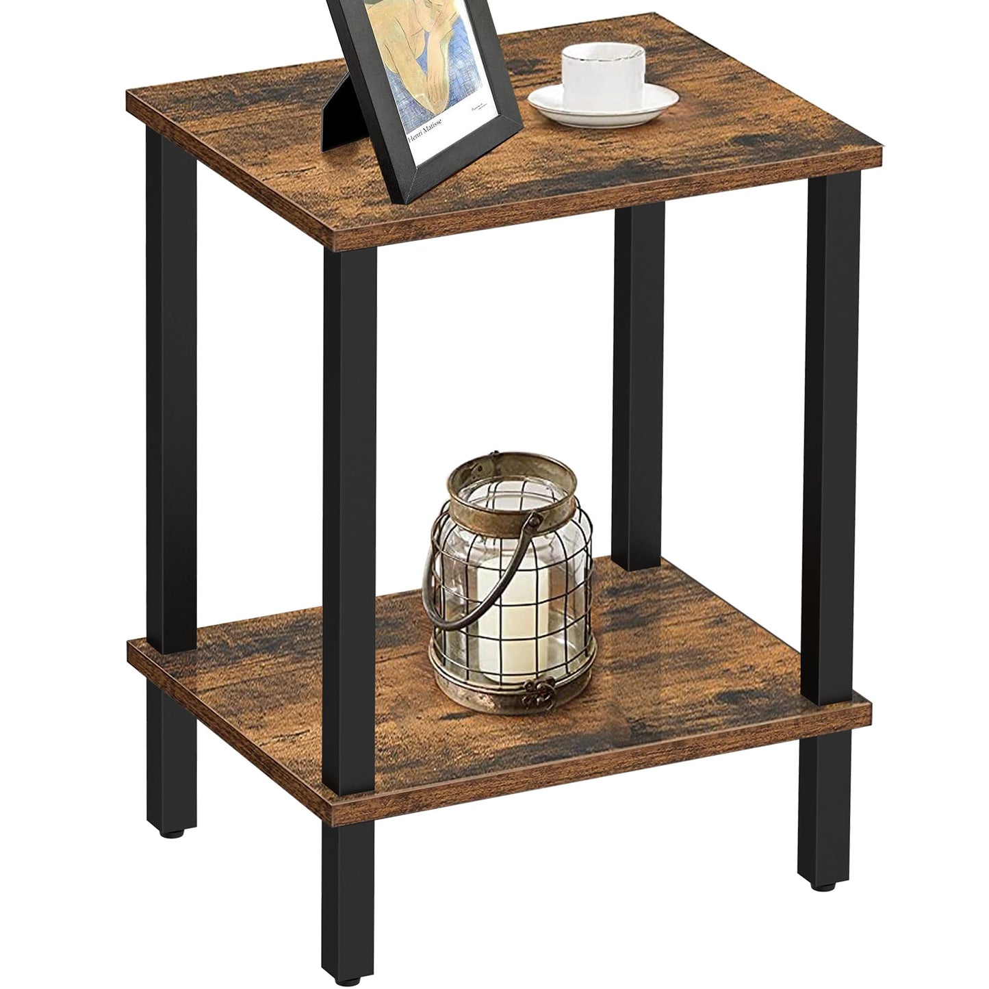 TUTOTAK Side Table, Bedside Table, Night stand, 2-Tier Storage Shelf, End Table for Small Space, Living Room, Bed Room, Brown TB01BB034EU
