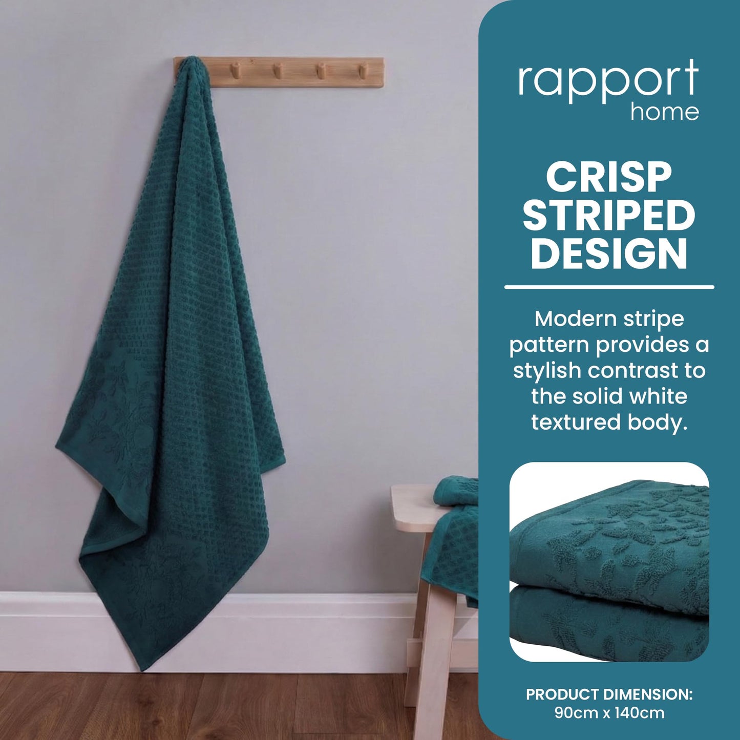 Rapport Home Versailles Jacquard Bath Sheets 2 Pack | Lagoon 90x140cm | Luxurious 500GSM 100% Cotton