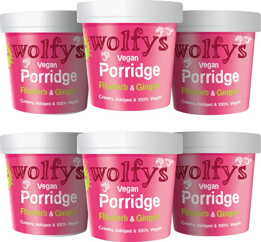 Wolfys Vegan Porridge with Rhubarb & Ginger Jam, 84g (Packof 6)
