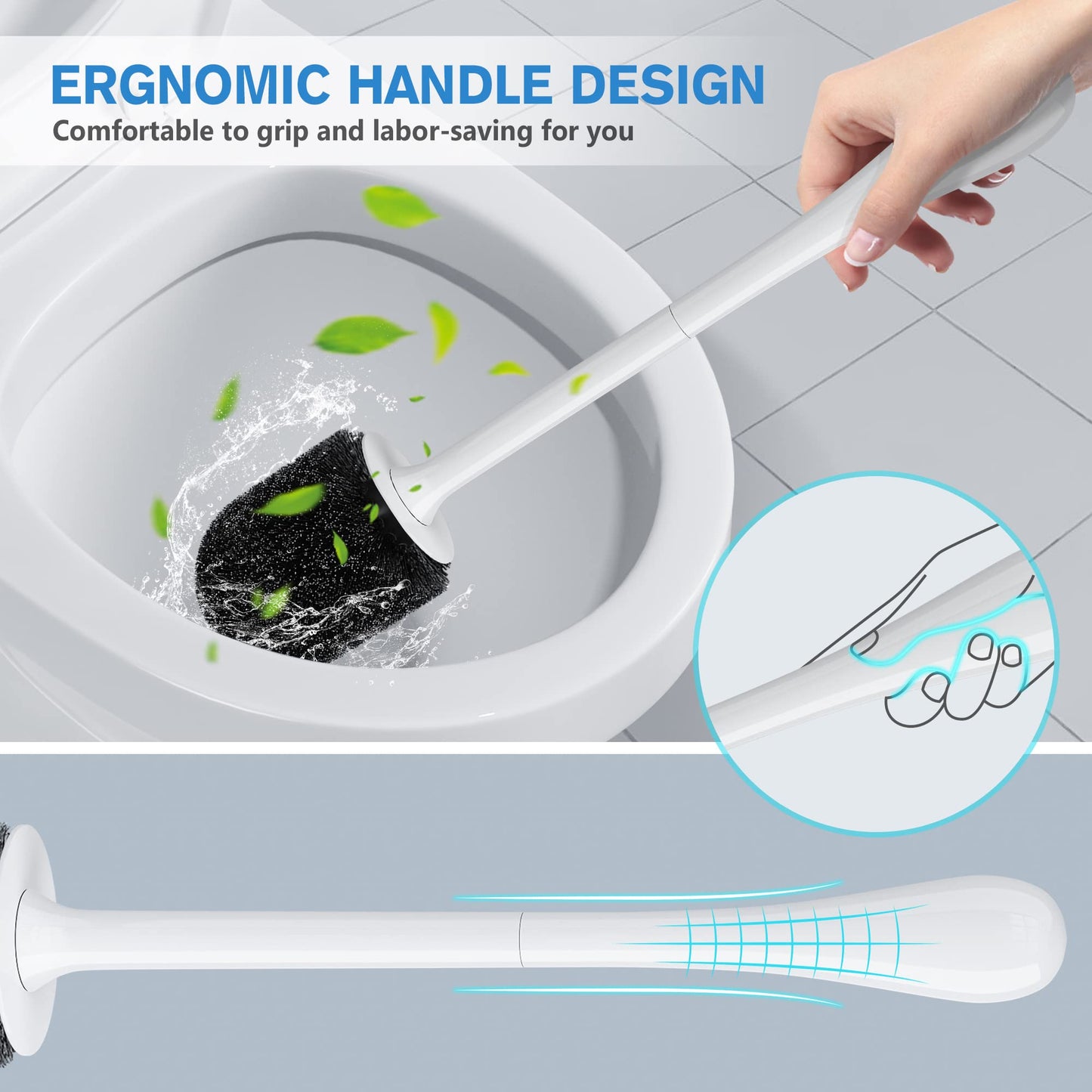 uptronic Toilet Brush and Holder 2 Pack, Toilet Brush with Ventilated Holder, Toilet Bowl Brush with Long and Large Handle for Bathroom-Ergonomic