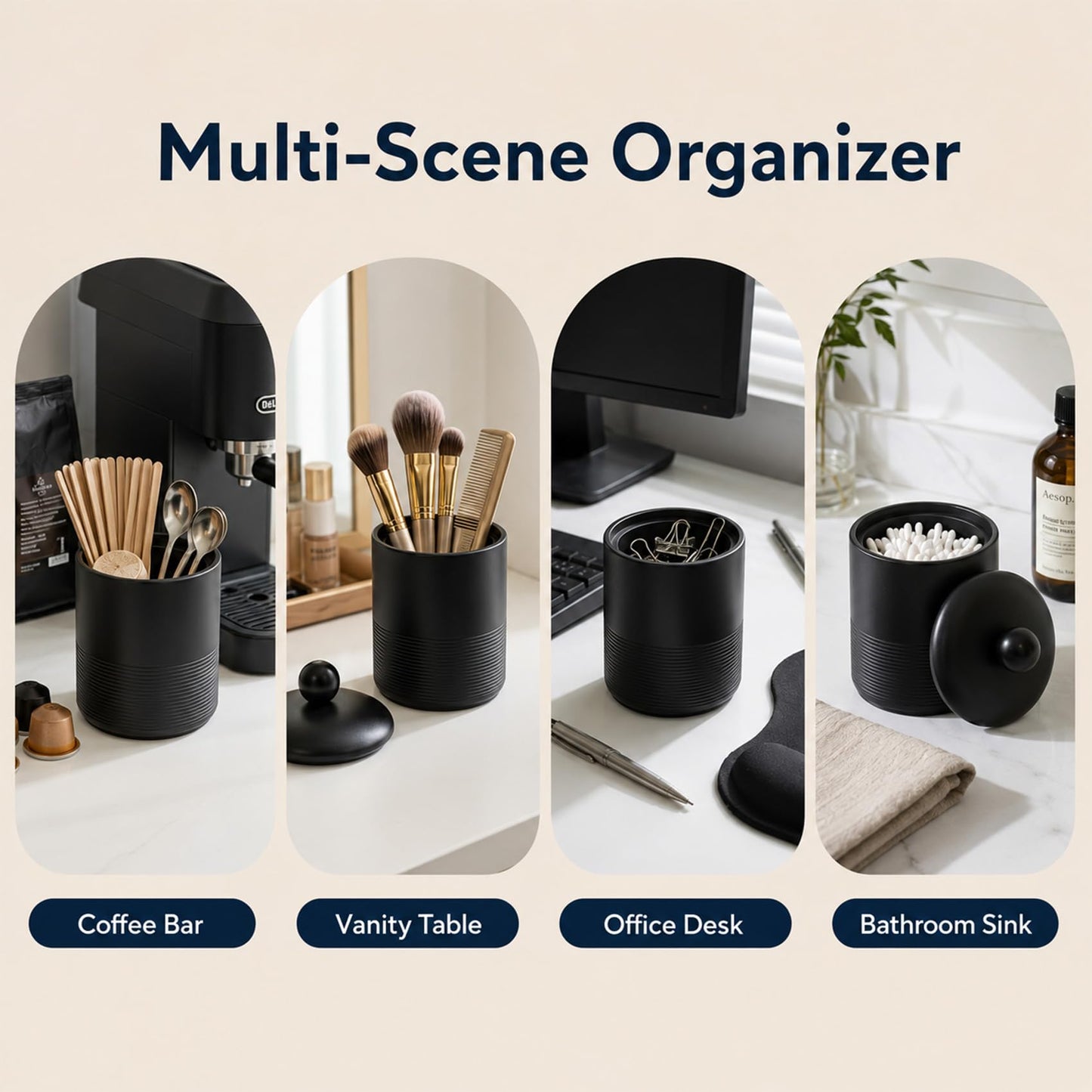 Blissilk Cotton Pad Holder with Lid, Durable Resin Cotton Bud Holder Bathroom Jar Canister for Cotton Swabs, Floss Swabs