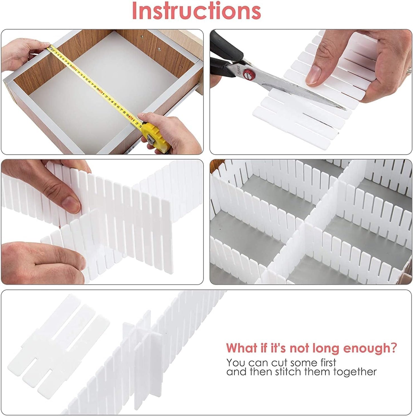 Flytianmy 40Pcs Drawer Dividers, Adjustable Drawer Organizer for Socks, Underwear, Makeup, Can Help Tidy Kitchen, Bedroom, DresserWhite