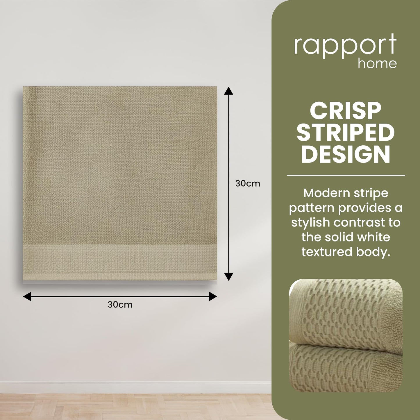Rapport Home Eden Weave Face Towels 2-Pack Luxurious 100% Cotton 500gsm Soft Absorbent Face Cloths, Oeko-Tex Certified Bathroom Hand Towels | Olive