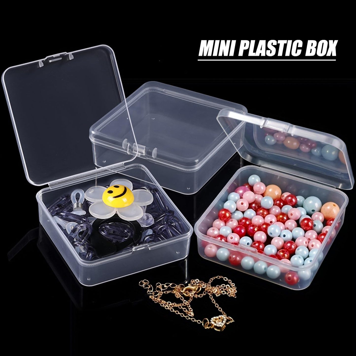 Prmape Pack of 12 Storage Boxes with Lid, Small, 9.5 x 9.5 x 2.8 cm, Small, Clear Plastic Beads, Storage Container Box