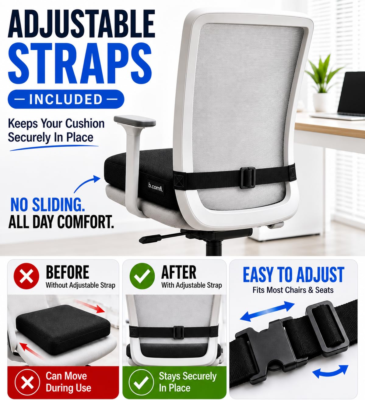 b.comfi® Gel Seat Cushion with 2 x Covers - Pressure Relief Cushion for Coccyx, Sciatica & Lower Back Pain - Office Chair