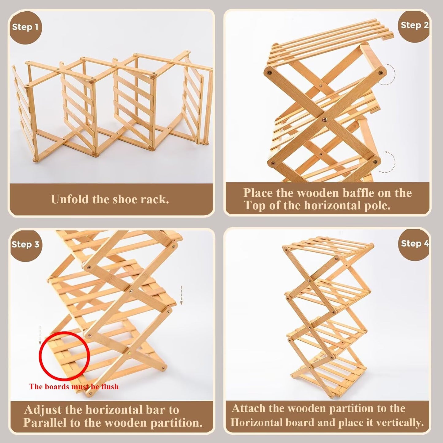 Tielag Vertical Shoe Rack Folding 5 Tier, Narrow Shoe Storage Rack, Bamboo Shoe Shelf, Tall Shoe Stand, Without Installation