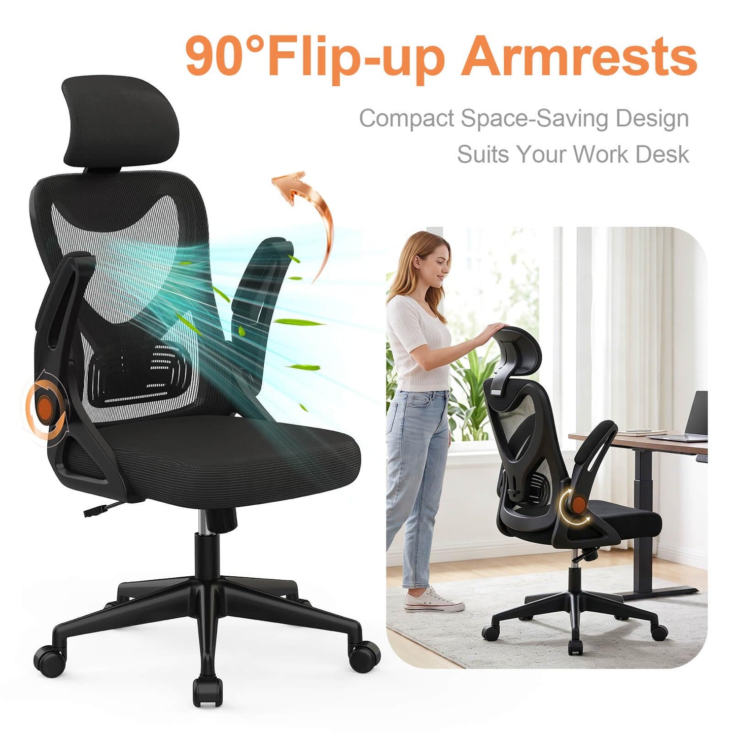 Neezee Office Chair - Ergonomic Desk Chair Breathable Mesh Chair with Adjustable Lumbar Support Headrest