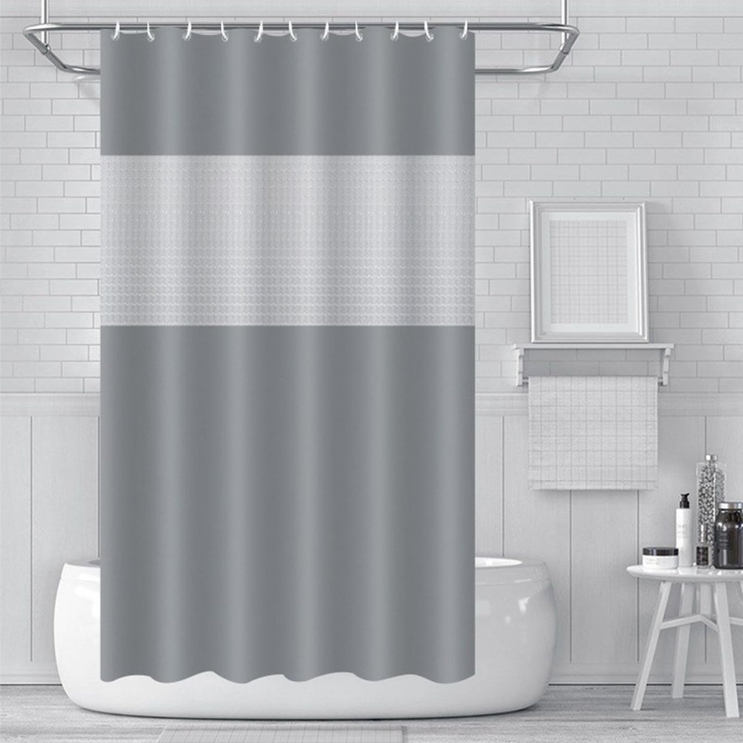 PEVA Shower Curtain 180x180cm,Heavy Duty Plastic Grey Spliced Weighted Shower Curtains Mould Proof Resistant Waterproof Bath Curtain with 3 Magnets
